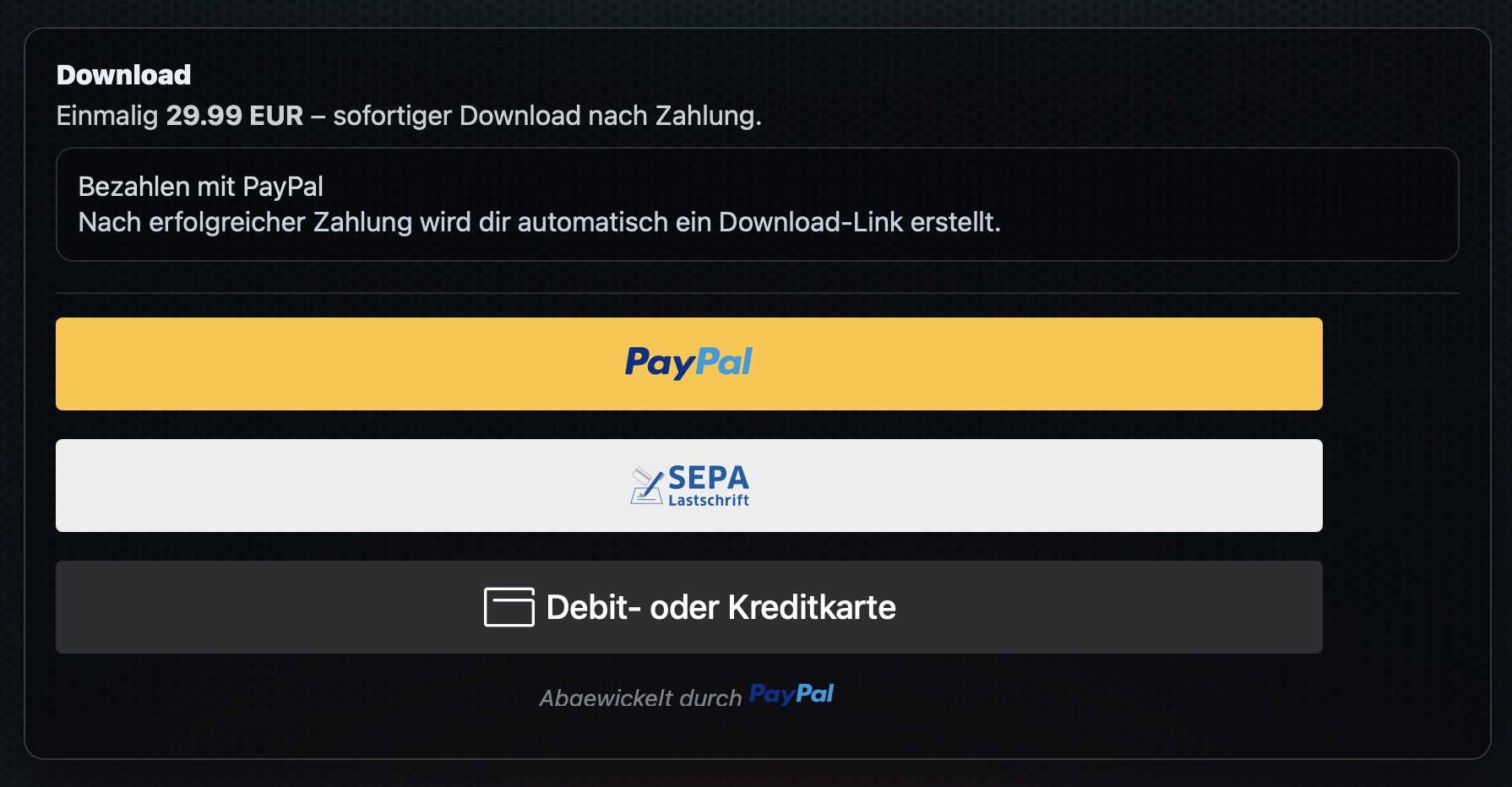 Downloadbereich mit PayPal