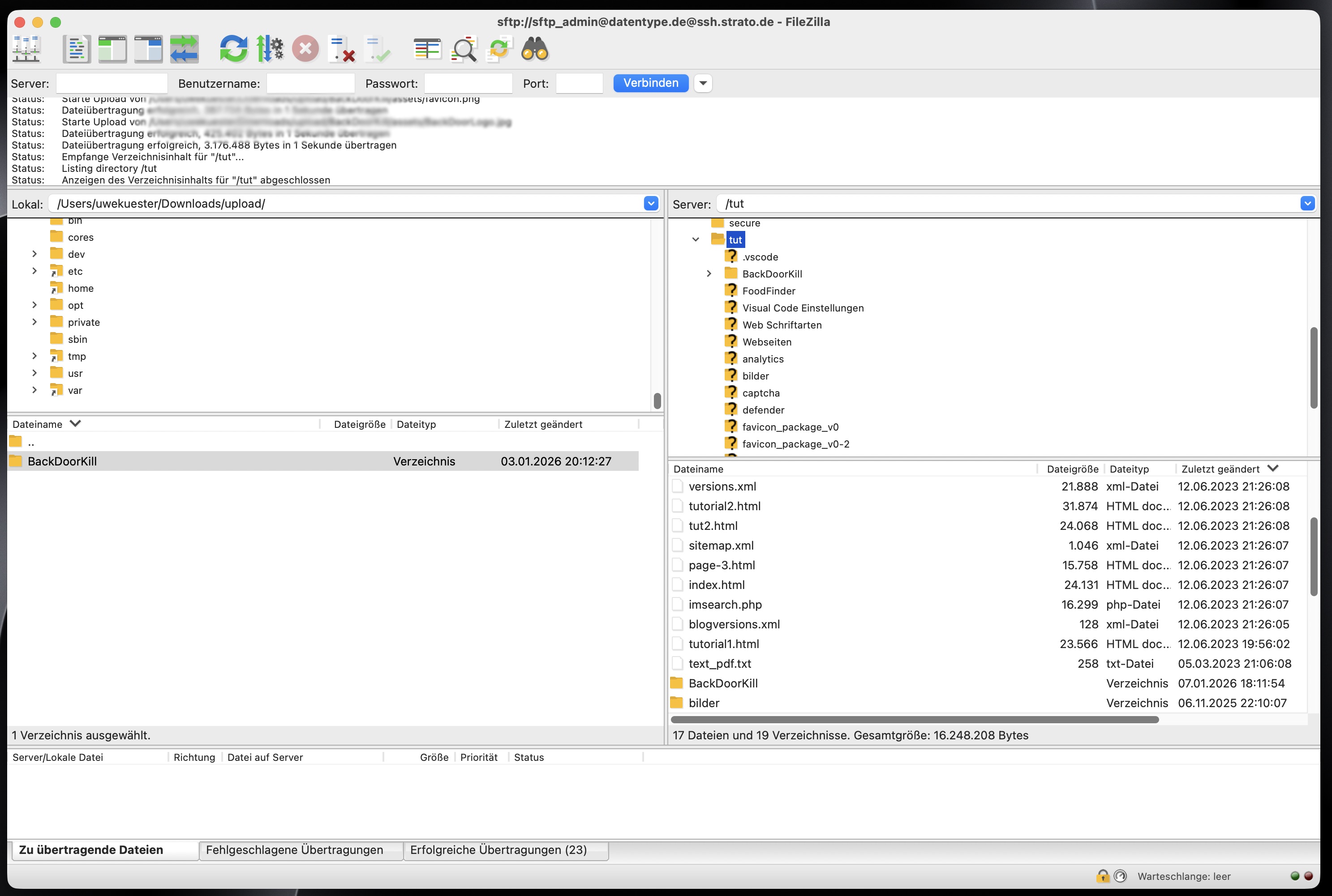 Dateitransfer per FTP (Beispiel: FileZilla)